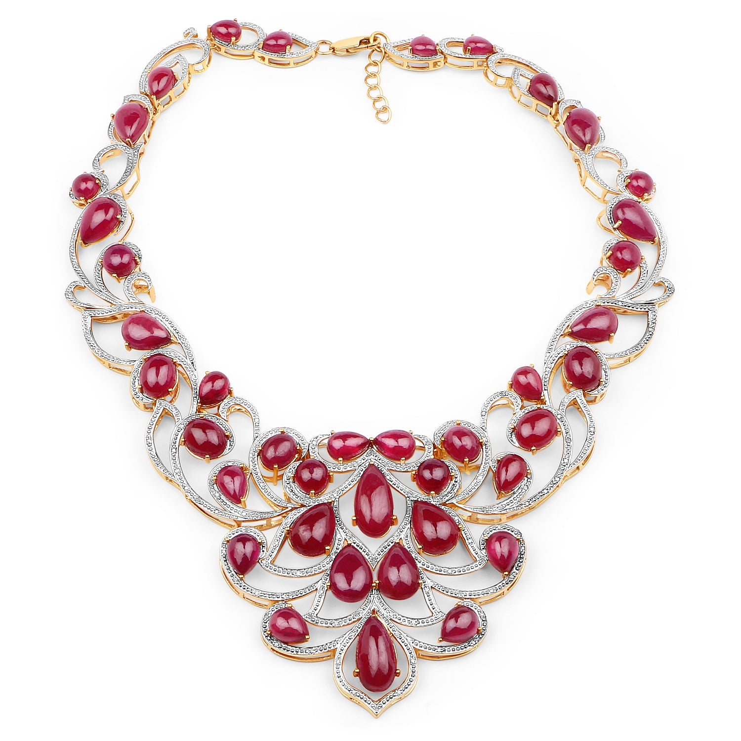 160.14 Carat Glass-Filled Ruby and White Diamond .925 Sterling Silver Necklace