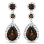 7.34 Carat Genuine Smoky Quartz and White Topaz .925 Sterling Silver Earrings