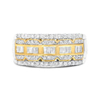10K White and Yellow Gold 1.00 Cttw Baguette and Round cut Diamond Art Deco Multi-Row Ring Band (I-J Color, I1-I2 Clarity) - Ring Size 7