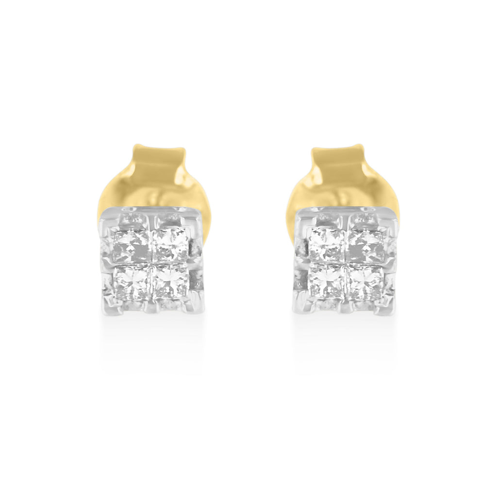 10k Yellow Gold Princess Diamond Quad Stud Earrings (1/4 cttw, J-K Color, I2-I3 Clarity)