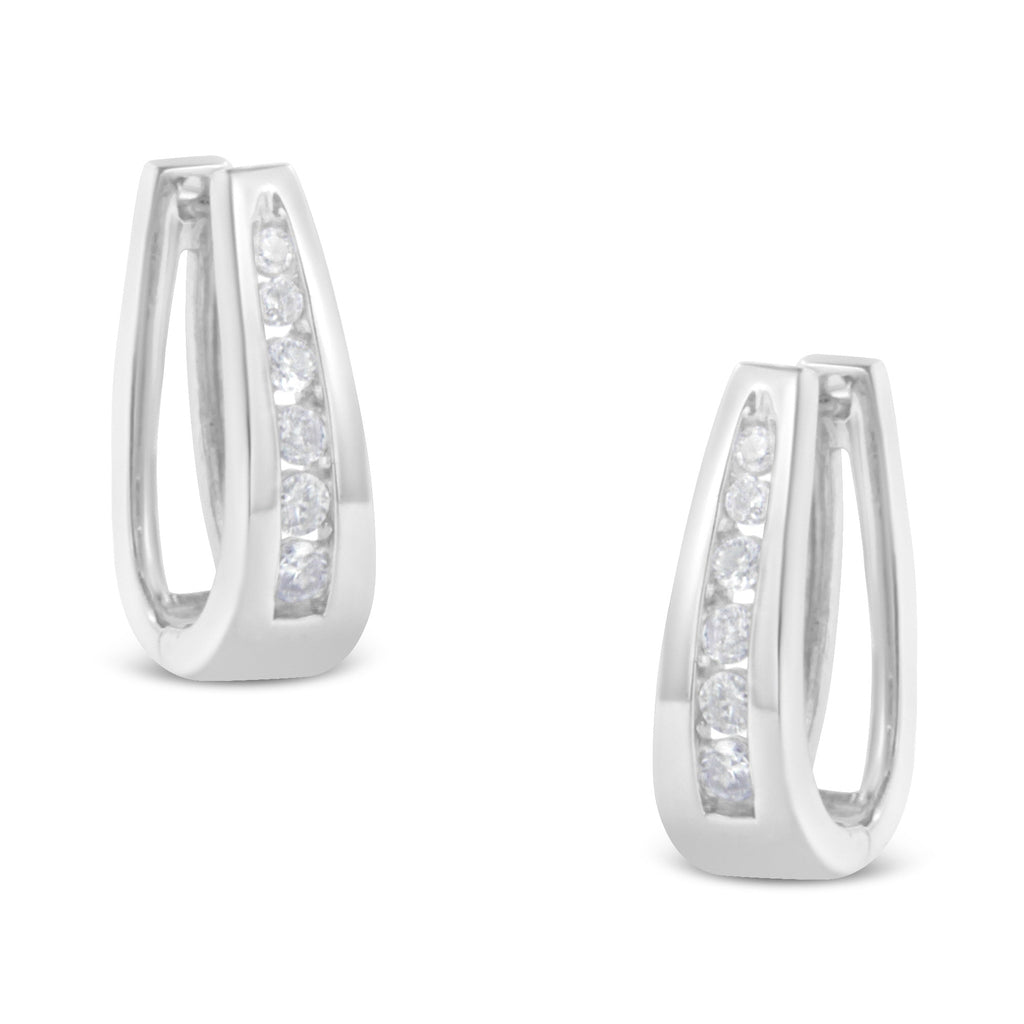 14k White Gold 1/4 Carat Total Weight Channel-Set Brilliant Round-Cut Diamond Hoop Earrings (I-J Color, I2-I3 Clarity)