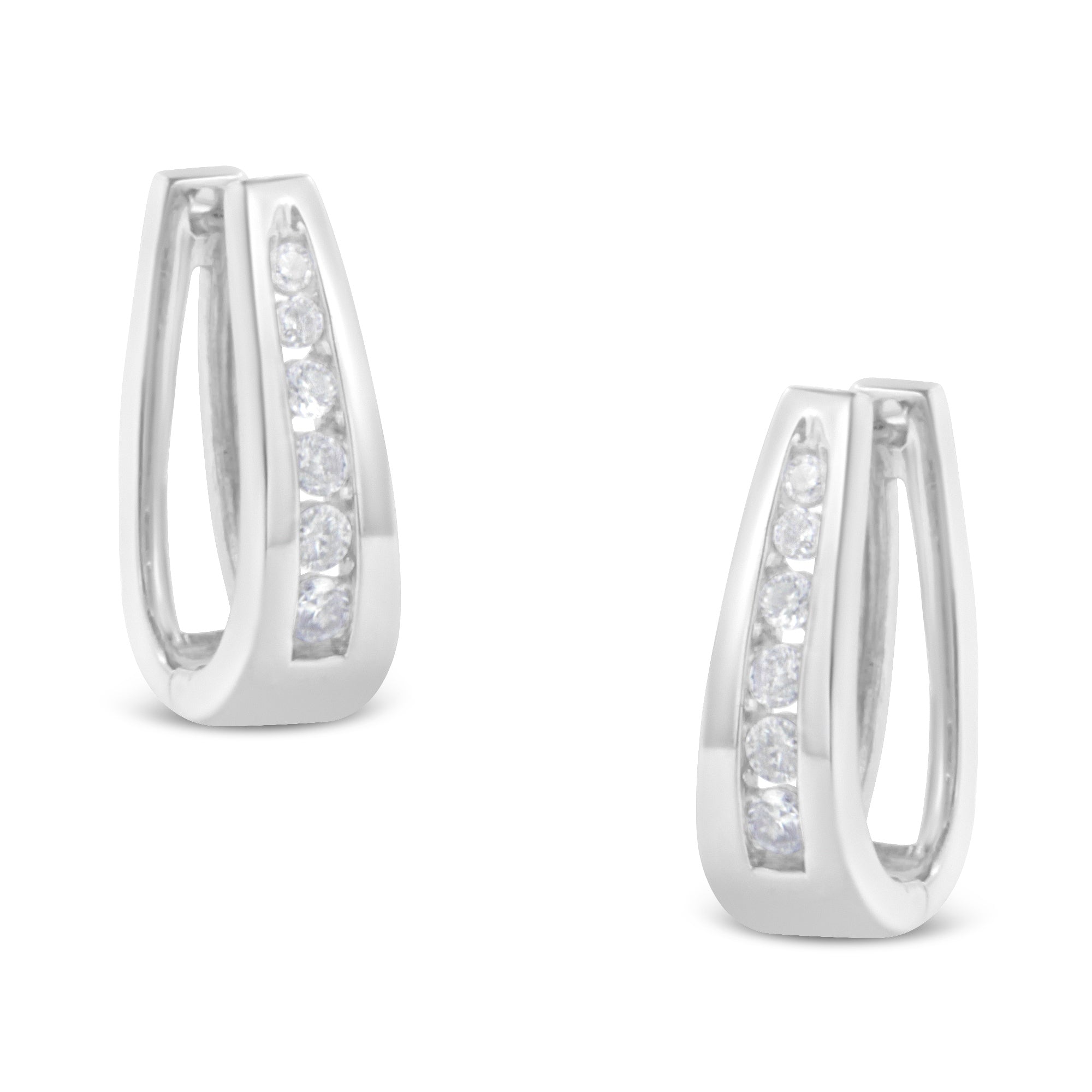 14k White Gold 1/4 Carat Total Weight Channel-Set Brilliant Round-Cut Diamond Hoop Earrings (I-J Color, I2-I3 Clarity)