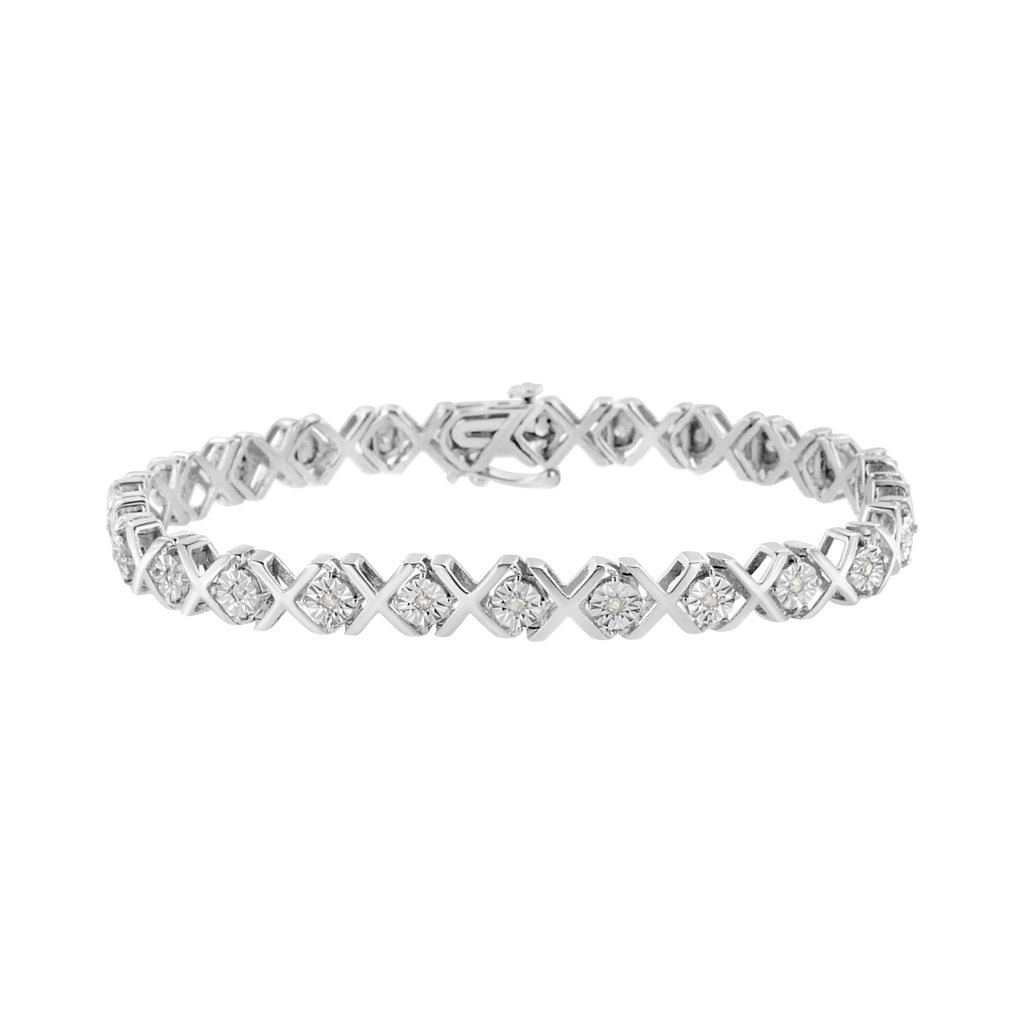 .925 Sterling Silver 1/4 Carat Total Weight Miracle Set Diamond "X" Link Bracelet (I-J Color, I3 Clarity) - 7.25"