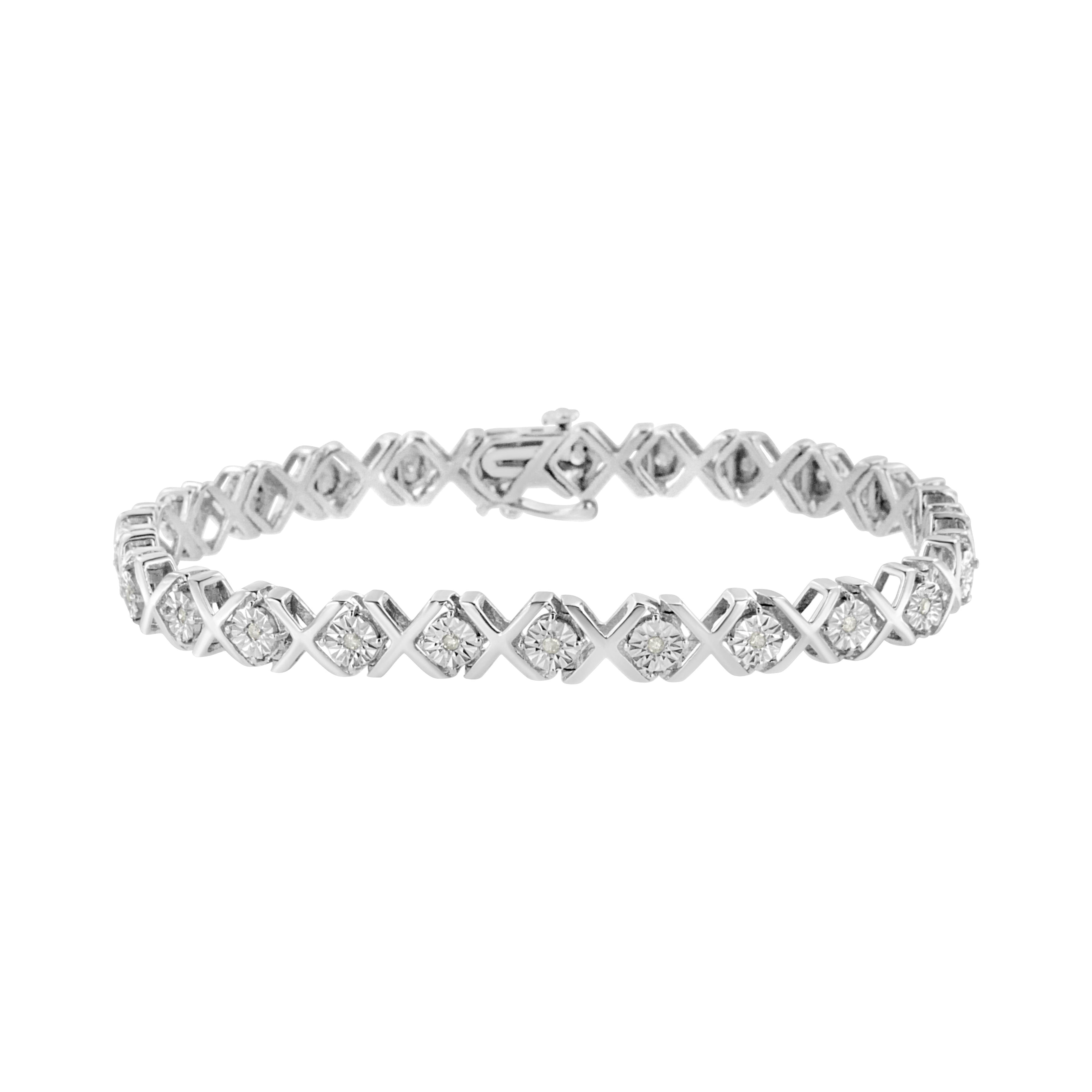 .925 Sterling Silver 1/4 Carat Total Weight Miracle Set Diamond "X" Link Bracelet (I-J Color, I3 Clarity) - 7.25"