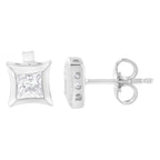 10K White Gold 1/2 Cttw Invisible Set Princess-Cut Diamond Stud Earrings (H-I Color, SI2-I1 Clarity)