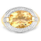 4.56 Carat Genuine Citrine and White Diamond .925 Sterling Silver Ring