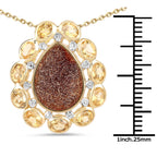14K Yellow Gold Plated 5.14 Carat Genuine Red Druzy and Citrine .925 Sterling Silver Pendant