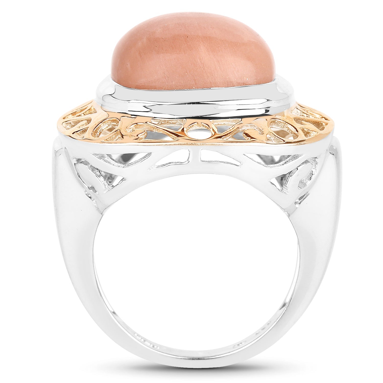 Two-Tone Plated 12.80 Carat Genuine Moonstone .925 Sterling Silver Ring