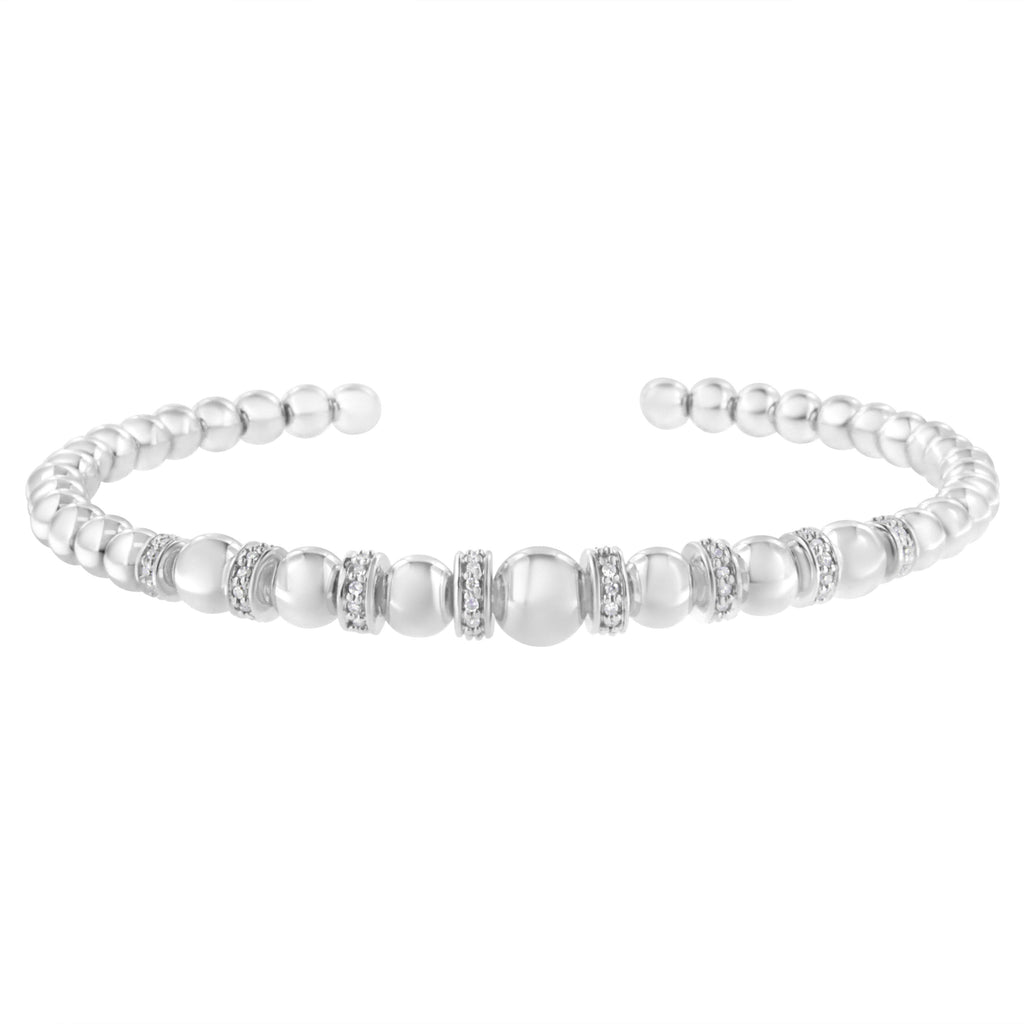 .925 Sterling Silver 1/4 Carat Total Weight Diamond Rondelle Graduated Ball Bead Cuff Bangle Bracelet (I-J color, I2-I3 clarity) - Fits wrists up to 7 1/2 inches