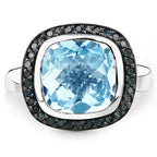 5.23 Carat Genuine Swiss Blue Topaz and Black Diamond .925 Sterling Silver Ring