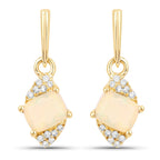 0.57 Carat Genuine Ethiopian Opal and White Diamond 14K Yellow Gold Earrings