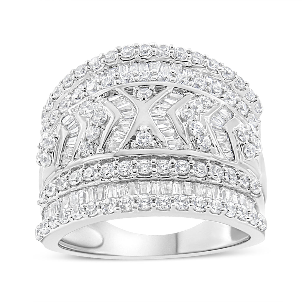 .925 Sterling Silver 2.0 Cttw Diamond Edge Multi-Row Ring Band (J-K Color, I3 Clarity) - Ring Size 7