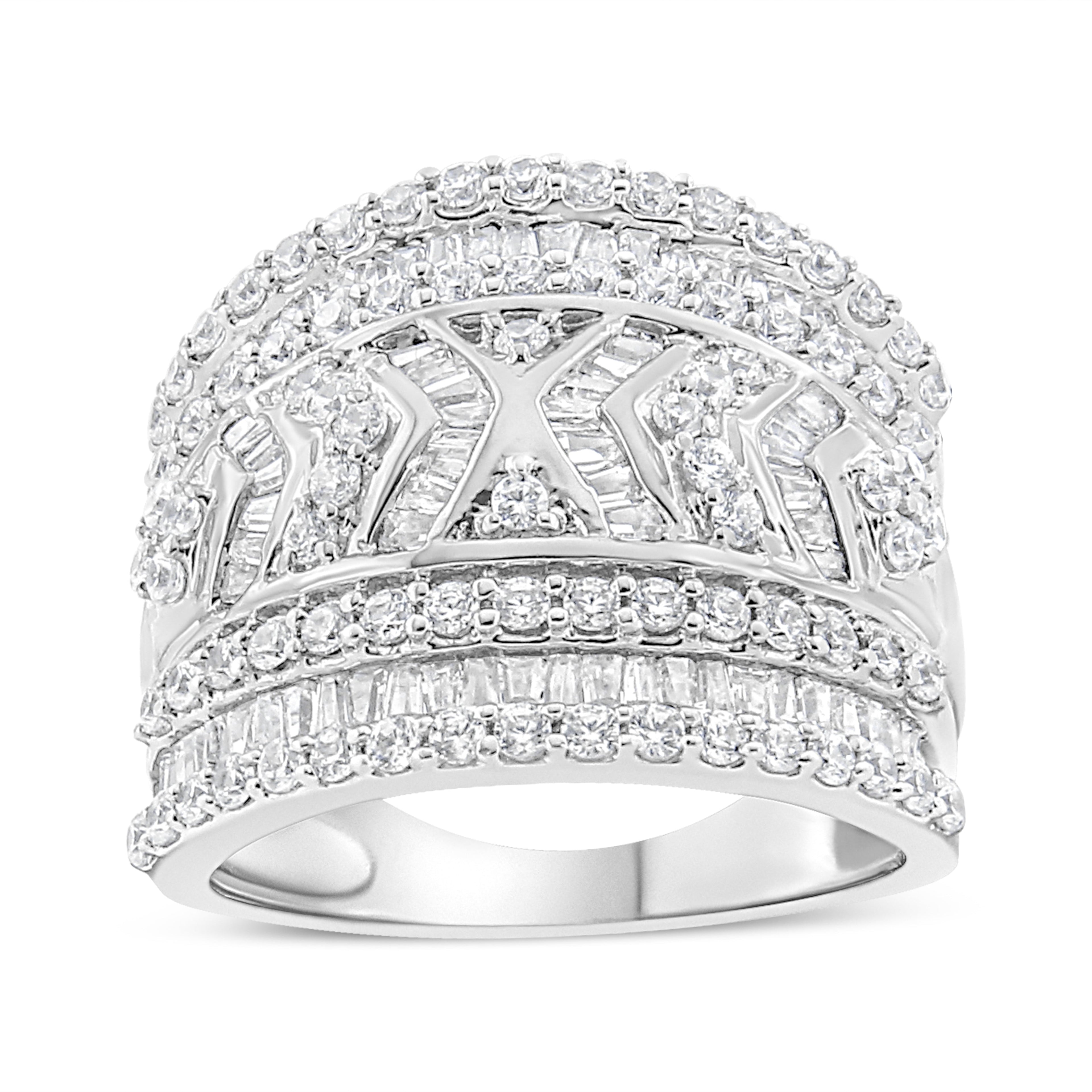 .925 Sterling Silver 2.0 Cttw Diamond Edge Multi-Row Ring Band (J-K Color, I3 Clarity) - Ring Size 7