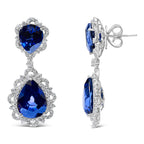 18K White Gold Blue Sapphire and Diamond 2.00 Cttw Diamond Halo Drop and Dangle Earrings (G-H Color, SI1-SI2 Clarity)
