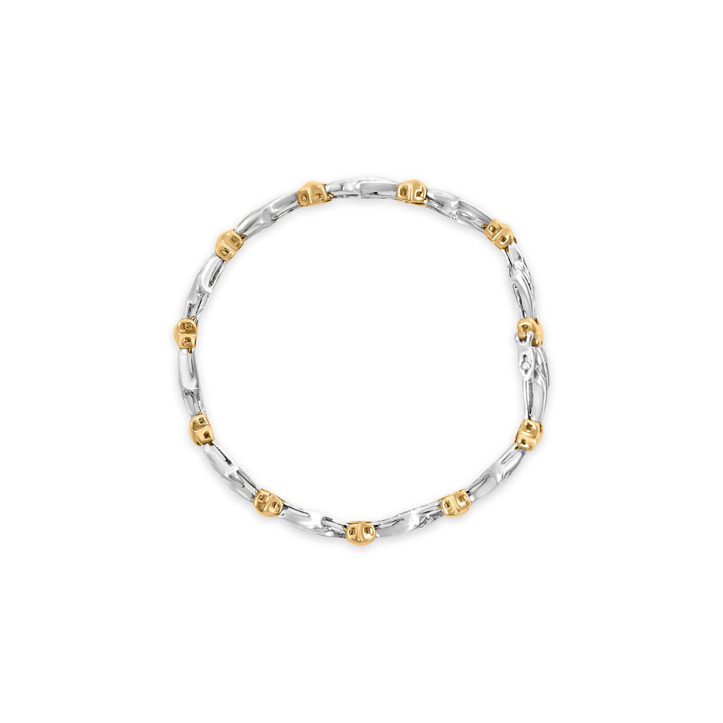 10k Two-Toned Gold 2.00 Cttw Channel Set Baguette-Diamond Weave and "X" Spiral Link Bracelet (H-I Color, I1-I2 Clarity) - 7"