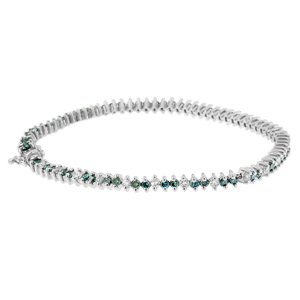14K White Gold Round-Cut White and Blue Diamond Fashion Bracelet (3.70 cttw, H-I Color, SI1-SI2 Clarity)