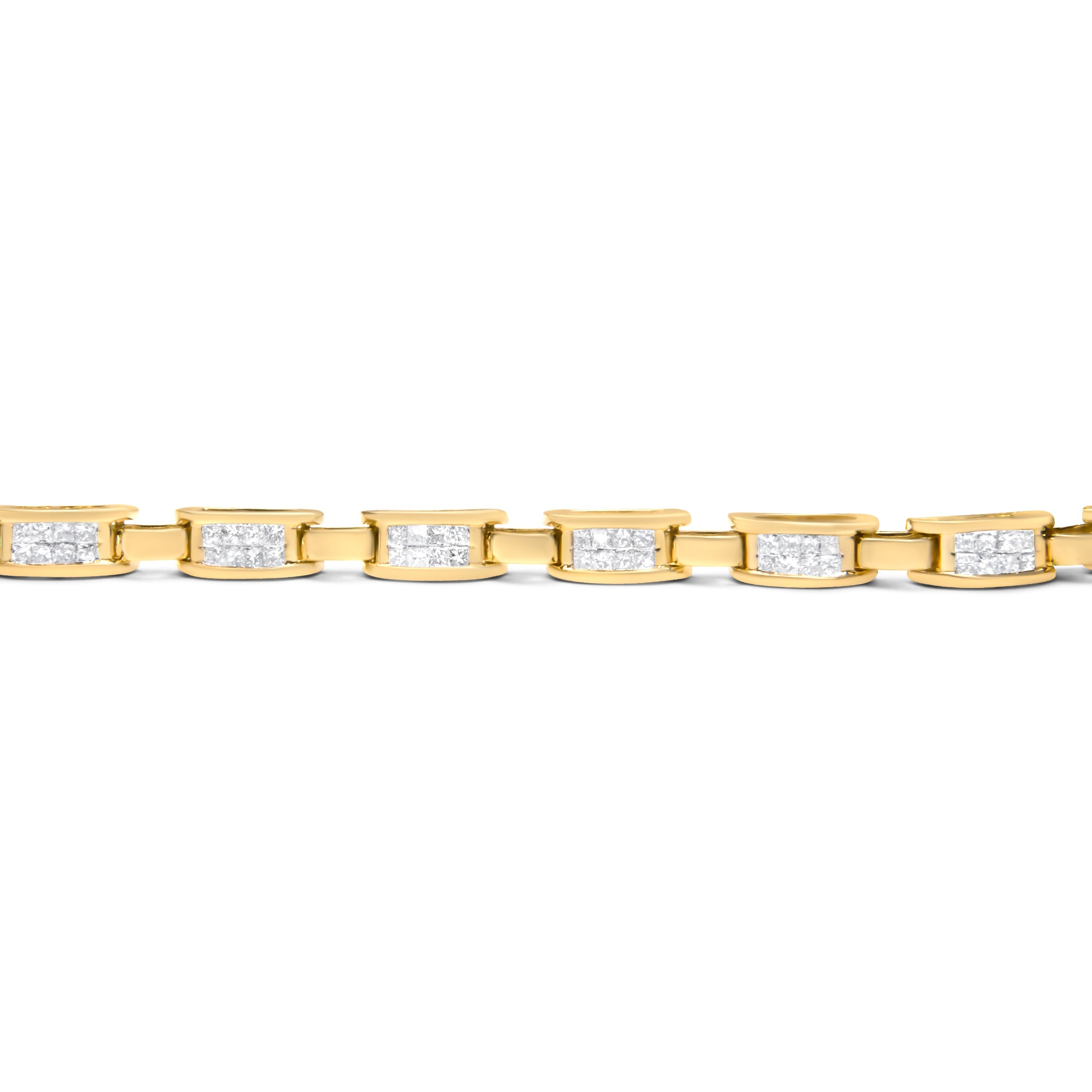 10K Yellow Gold 2.0 Cttw Invisible-Set Princess Cut Diamond Rectangular Link Bracelet (I-J Color, SI2-I1 Clarity) - 7"