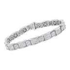 14K White Gold 5.0 Cttw Princess-Cut Diamond Rectangular Alternating Station 7" Tennis Bracelet (G-H Color, SI1-SI2 Clarity)