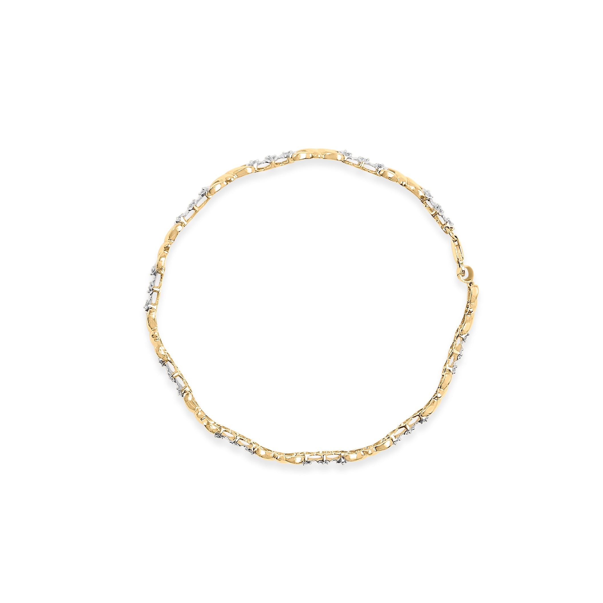 10k Yellow Gold 1/3 Carat Total Weight Diamond 3 Stone and X-Link Bracelet (I-J Color, I1-I2 Clarity) - 7.50" Inches