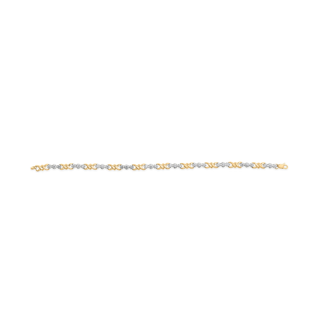 10k Yellow Gold 1/3 Carat Total Weight Diamond 3 Stone and X-Link Bracelet (I-J Color, I1-I2 Clarity) - 7.50" Inches