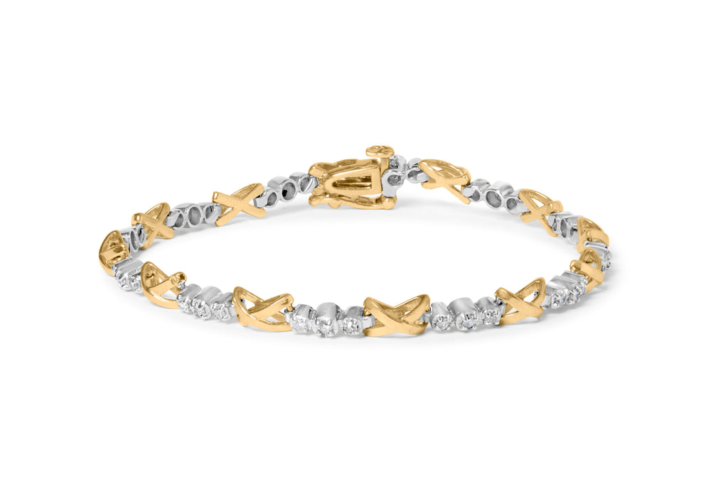 10K Two-Tone Gold 1/2 Cttw Diamond Alternating 3-Stone and X-Link 7" Bracelet (I-J Color, I2-I3 Clarity)
