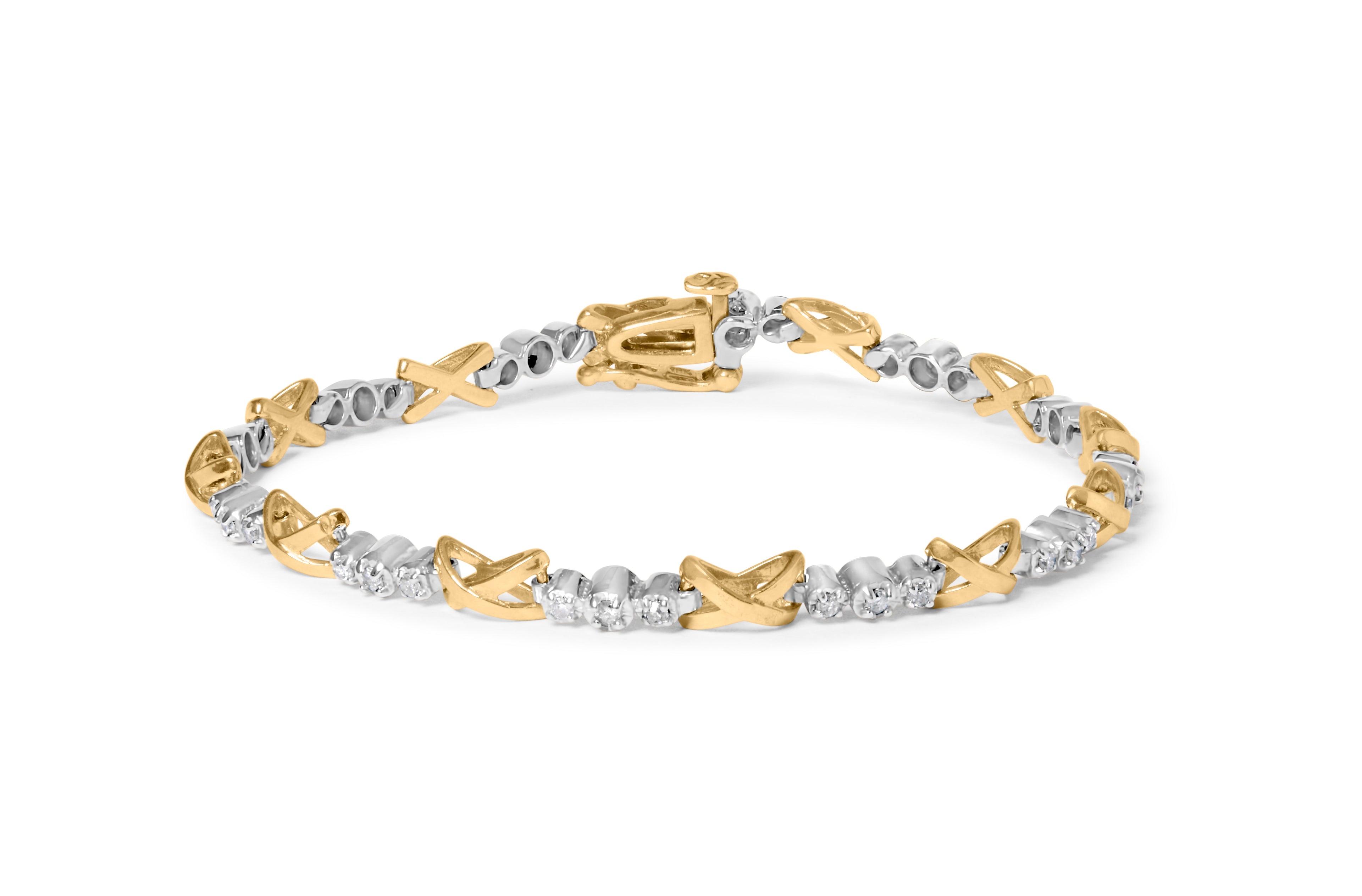 10K Two-Tone Gold 1/2 Cttw Diamond Alternating 3-Stone and X-Link 7" Bracelet (I-J Color, I2-I3 Clarity)