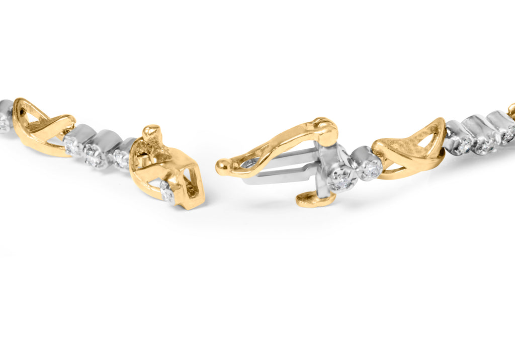 10K Two-Tone Gold 1/2 Cttw Diamond Alternating 3-Stone and X-Link 7" Bracelet (I-J Color, I2-I3 Clarity)