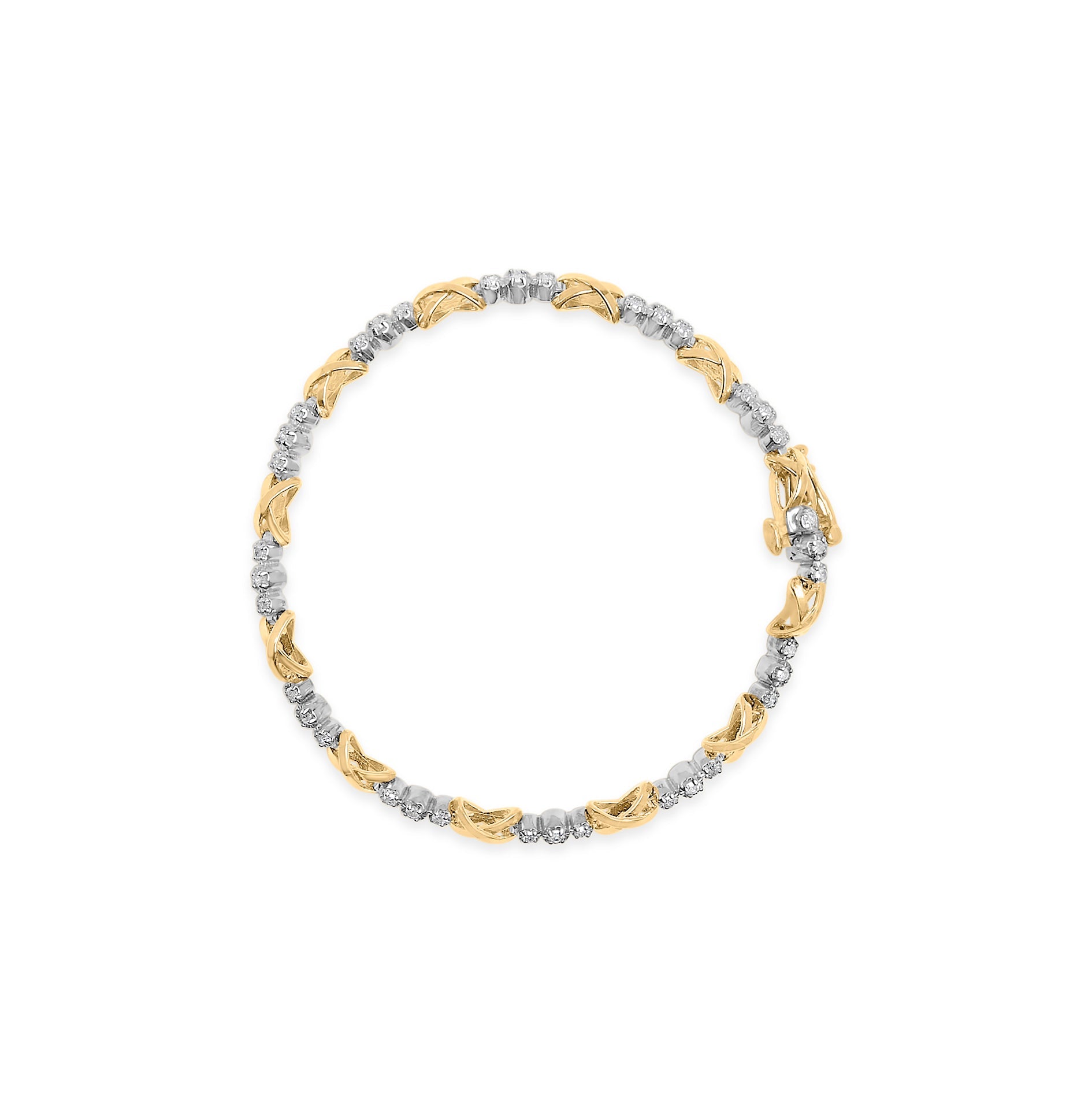 10K Two-Tone Gold 1/2 Cttw Diamond Alternating 3-Stone and X-Link 7" Bracelet (I-J Color, I2-I3 Clarity)