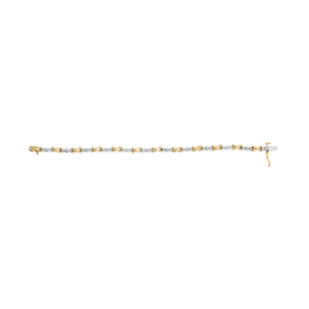 10K Two-Tone Gold 1/2 Cttw Diamond Alternating 3-Stone and X-Link 7" Bracelet (I-J Color, I2-I3 Clarity)