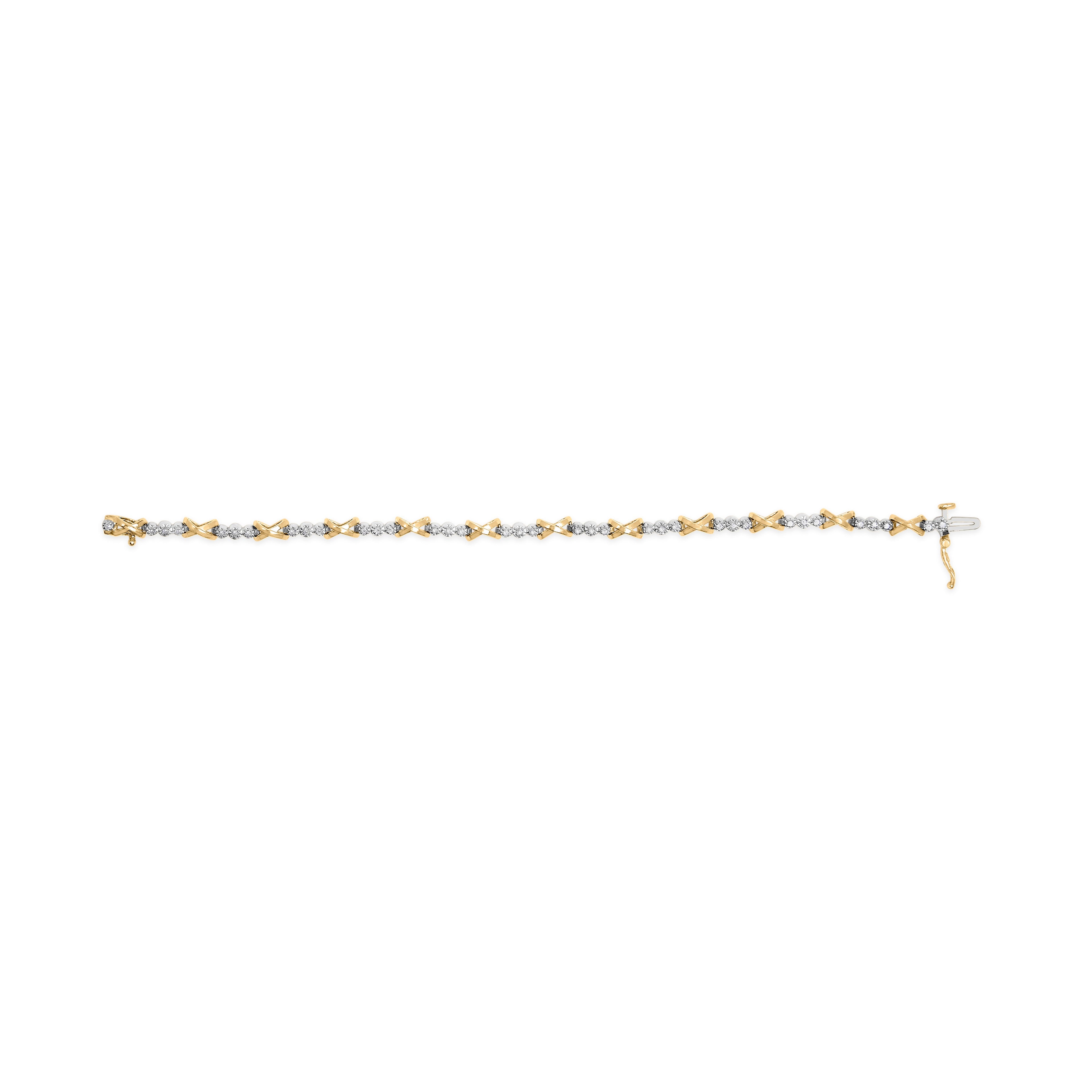 10K Two-Tone Gold 1/2 Cttw Diamond Alternating 3-Stone and X-Link 7" Bracelet (I-J Color, I2-I3 Clarity)