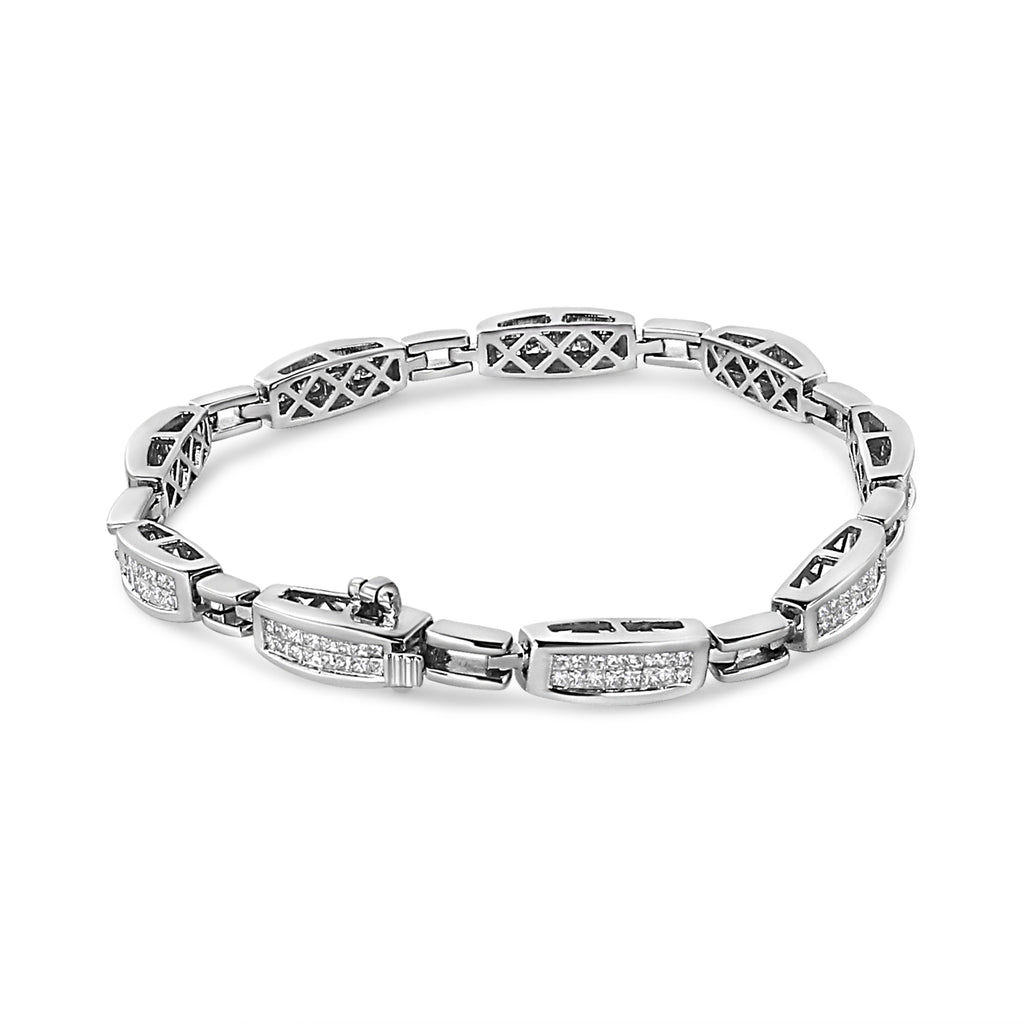 14K White Gold 2.00 Cttw Invisible-Set Princess Diamond Link Bracelet (I1-I2 Clarity, I-J Color) - 7.25"