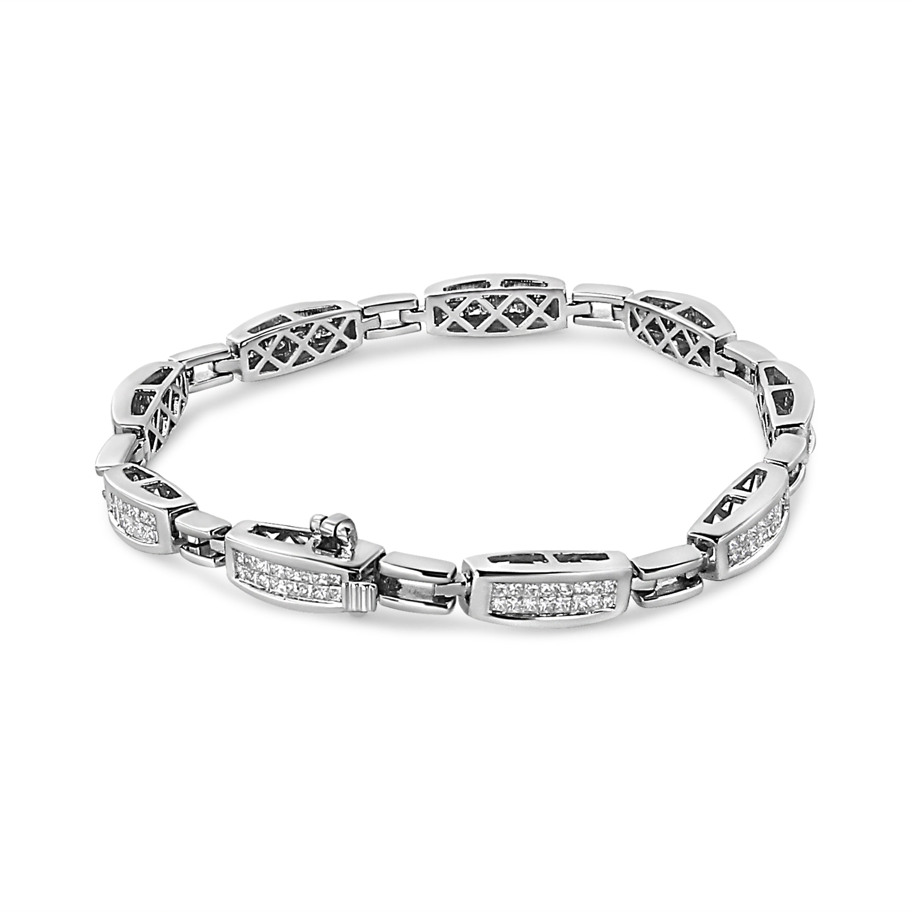 14K White Gold 2.00 Cttw Invisible-Set Princess Diamond Link Bracelet (I1-I2 Clarity, I-J Color) - 7.25"