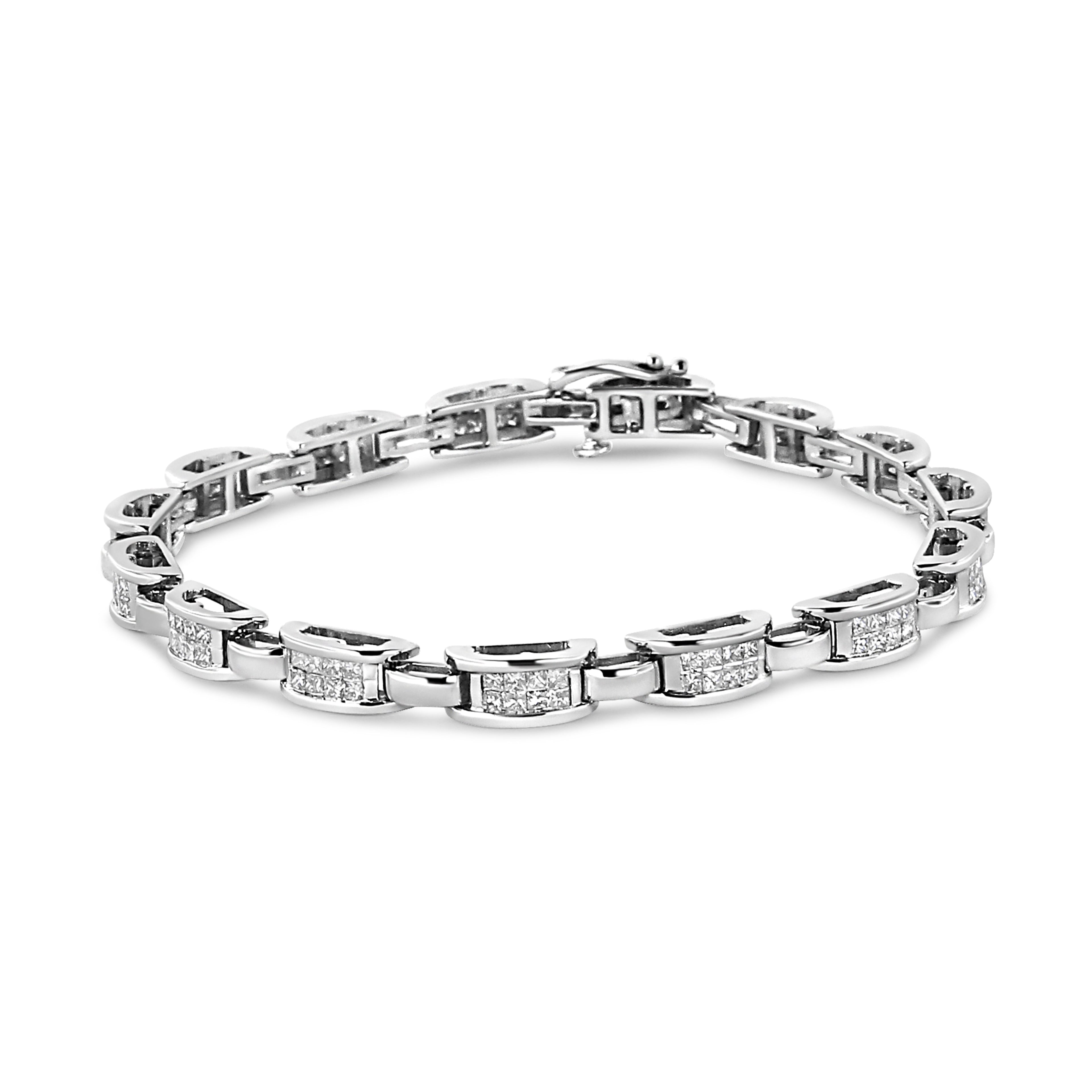 14K White Gold 2.00 Cttw Invisible-Set Princess Diamond Link Bracelet (I1-I2 Clarity, I-J Color) - 7.25"