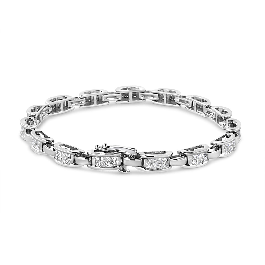 14K White Gold 2.00 Cttw Invisible-Set Princess Diamond Link Bracelet (I1-I2 Clarity, I-J Color) - 7.25"