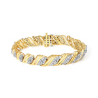 10K Yellow Gold 2.0 Cttw Diamond S-Link Twist Design Link Bracelet