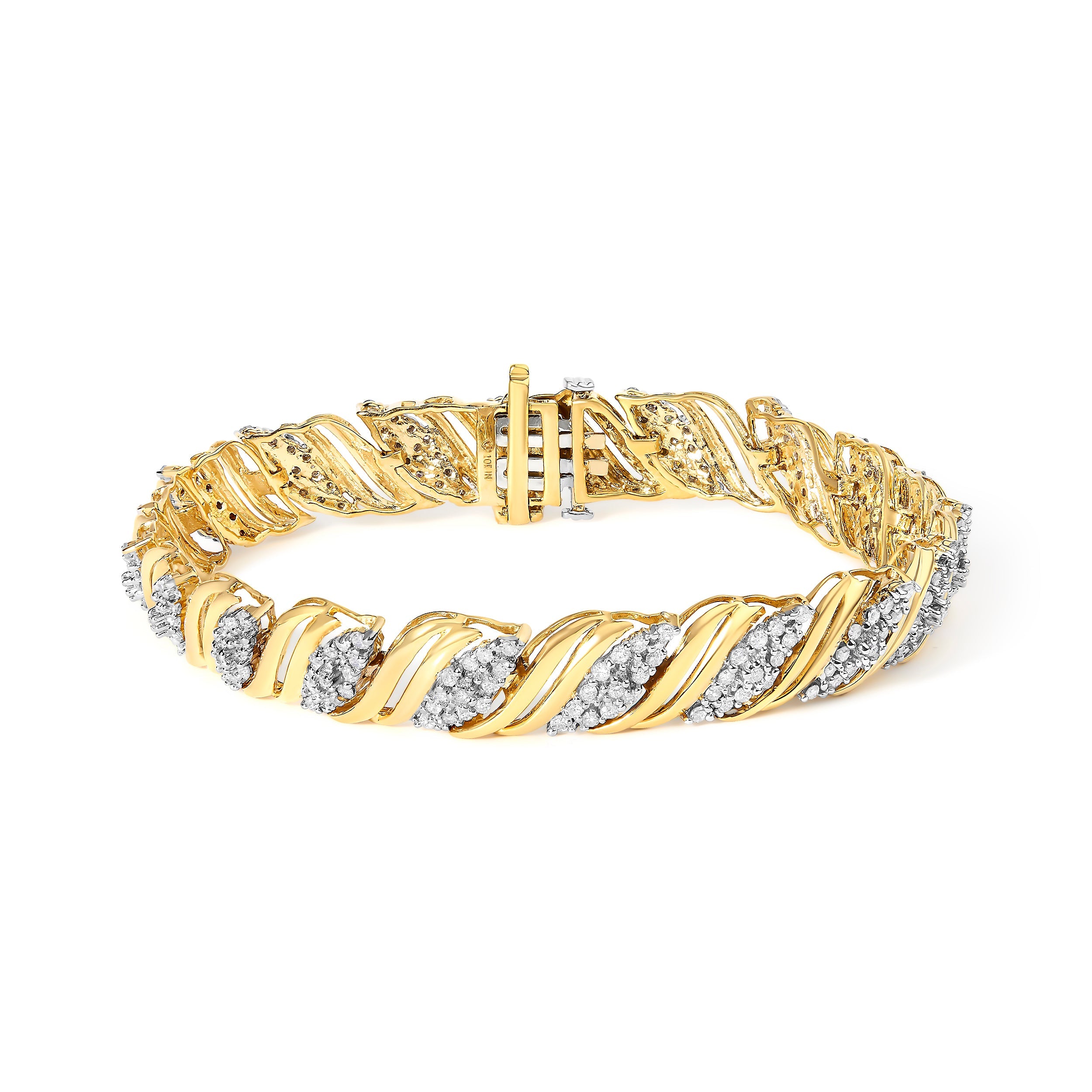 10K Yellow Gold 2.0 Cttw Diamond S-Link Twist Design Link Bracelet