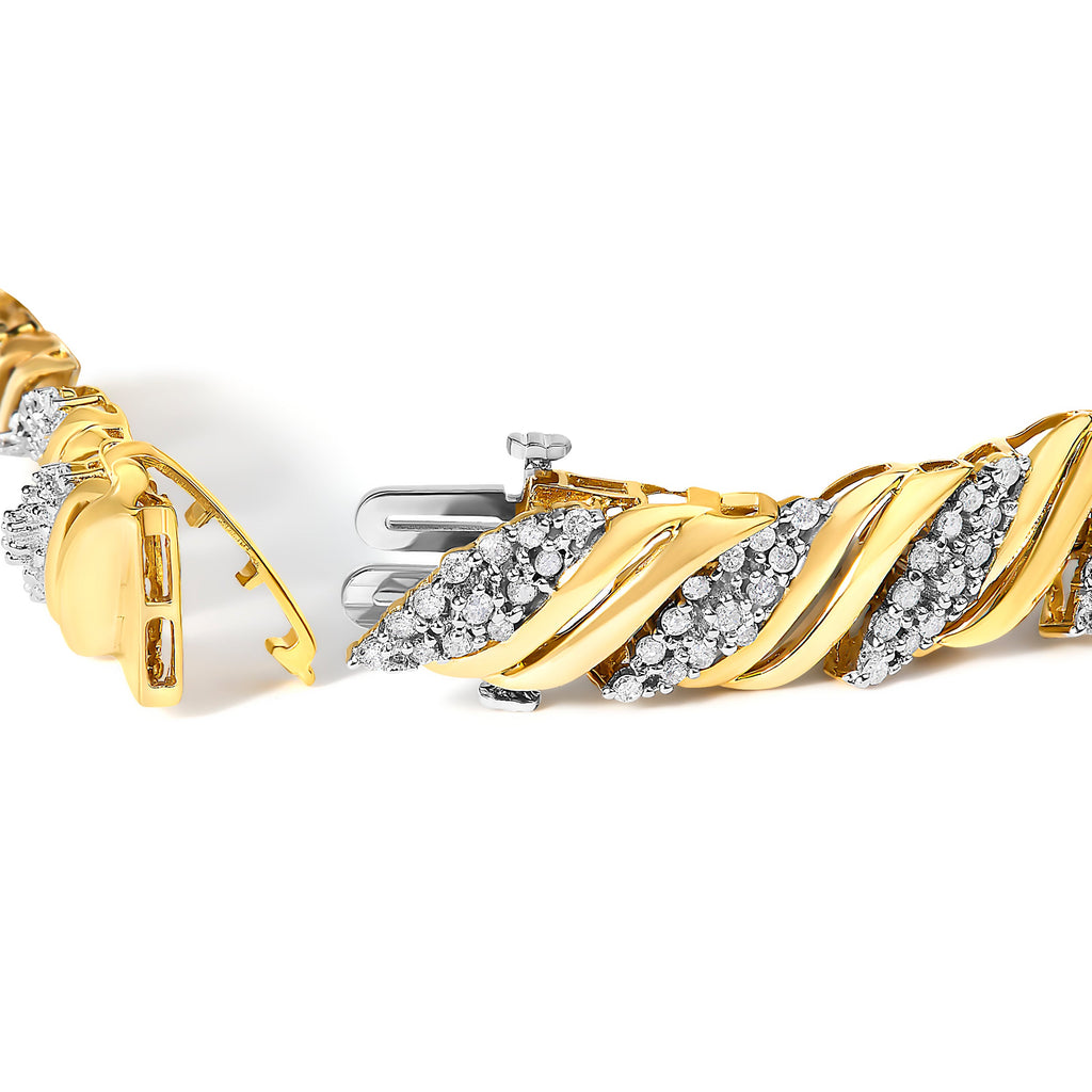 10K Yellow Gold 2.0 Cttw Diamond S-Link Twist Design Link Bracelet