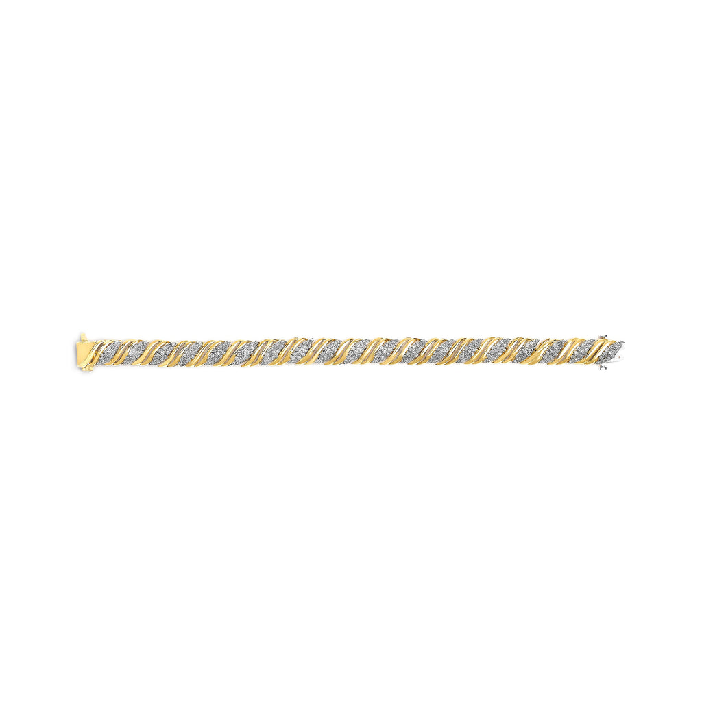 10K Yellow Gold 2.0 Cttw Diamond S-Link Twist Design Link Bracelet