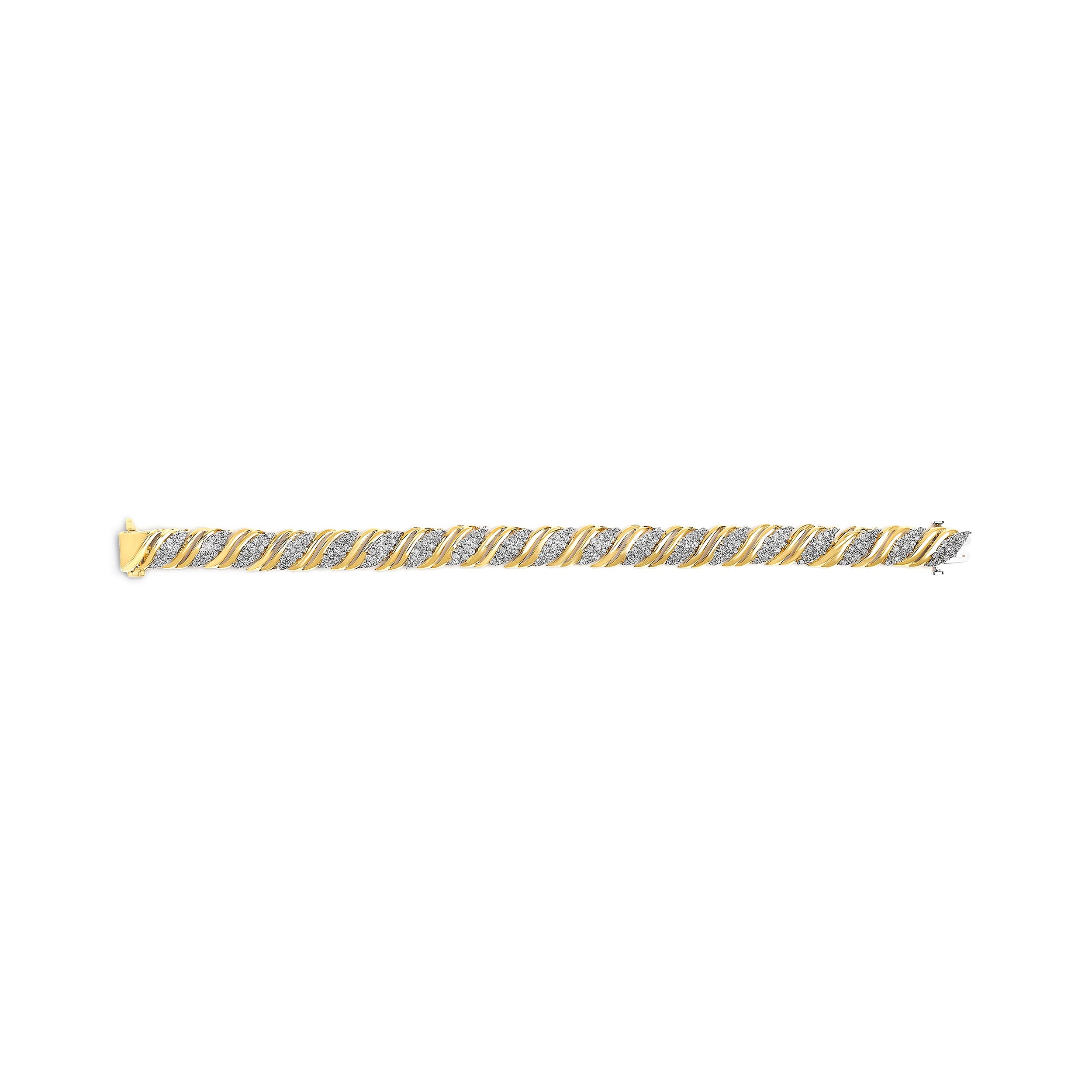 10K Yellow Gold 2.0 Cttw Diamond S-Link Twist Design Link Bracelet
