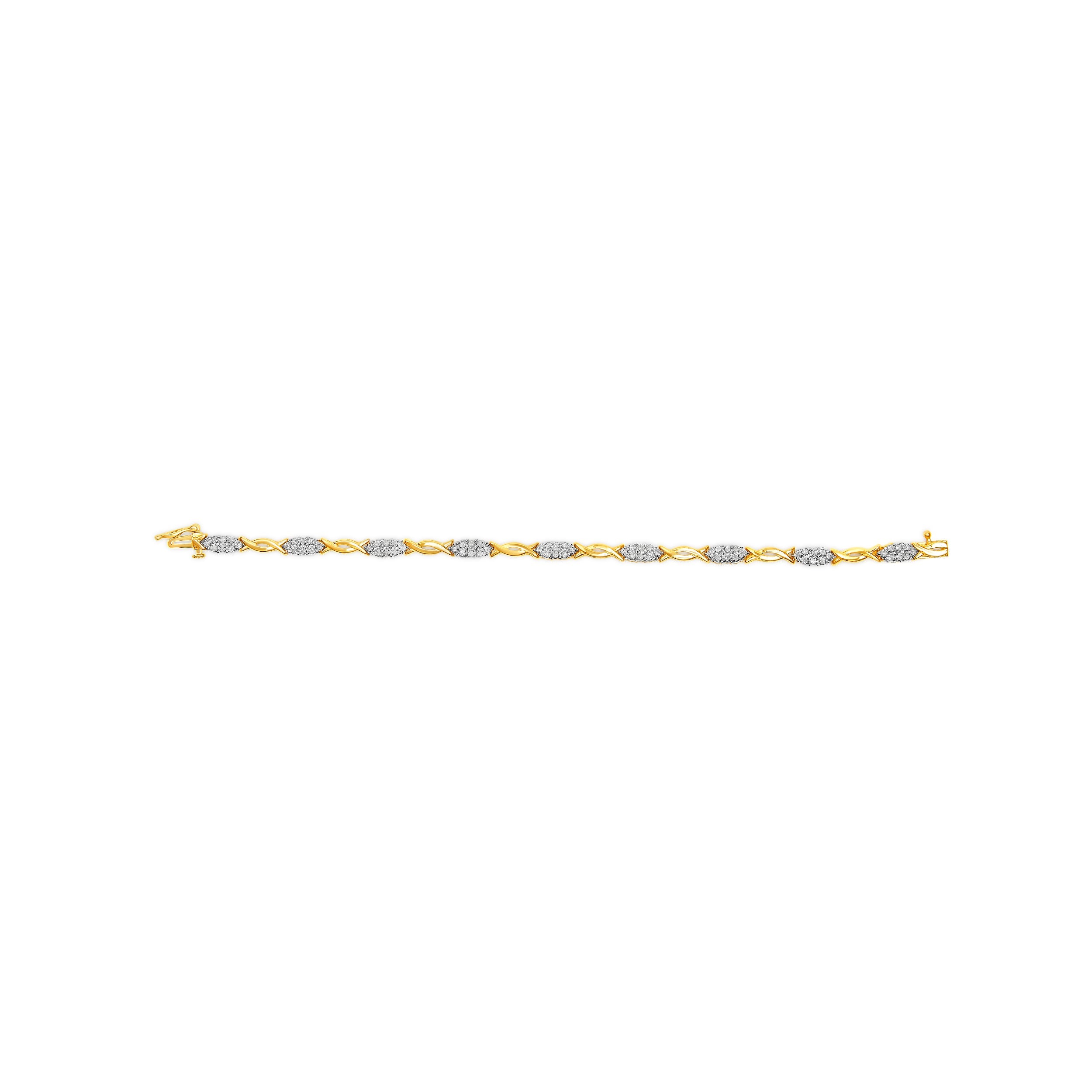 10K Yellow Gold 1.00 Carat Total Weight Round-Cut Diamond Spiral Link 7" Bracelet (H-I Color, I2-I3 Clarity)