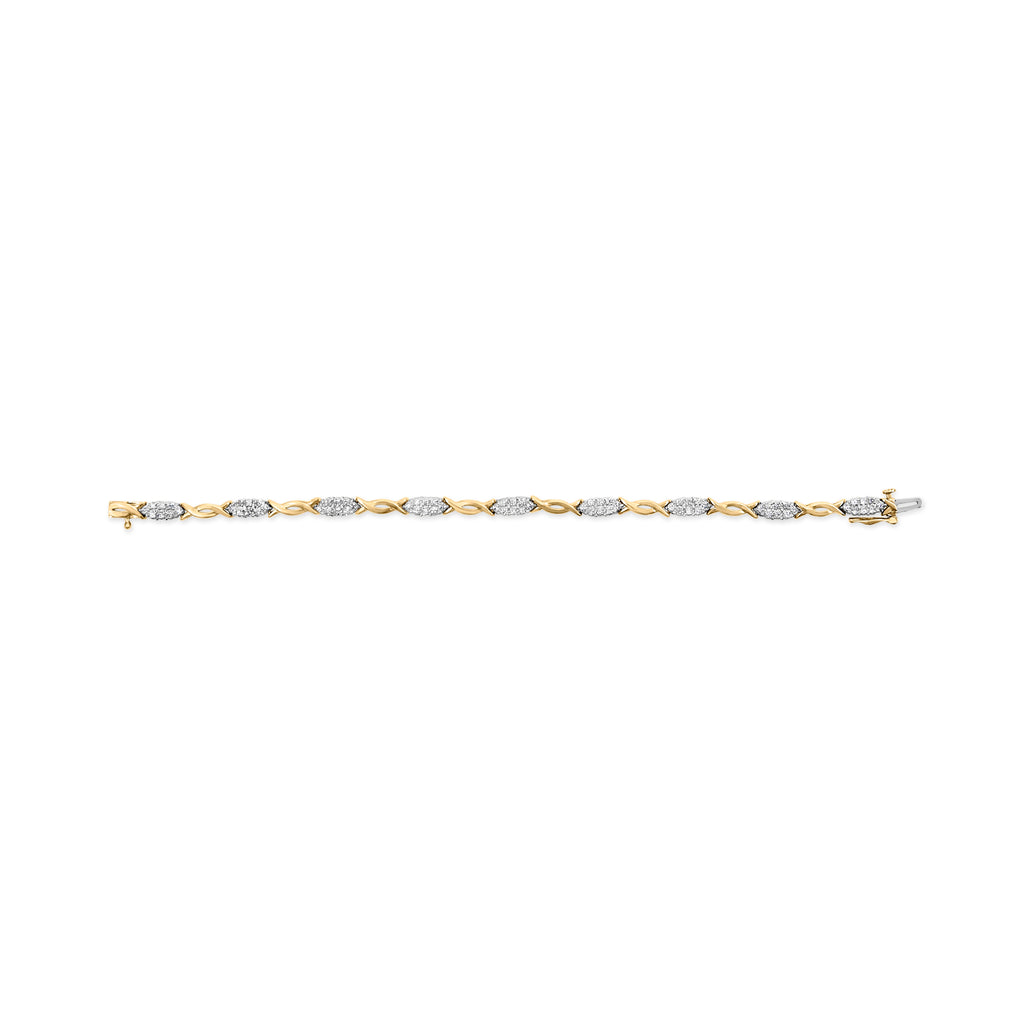 10K Yellow Gold 1.00 Carat Total Weight Round-Cut Diamond Spiral Link 7" Bracelet (H-I Color, I2-I3 Clarity)