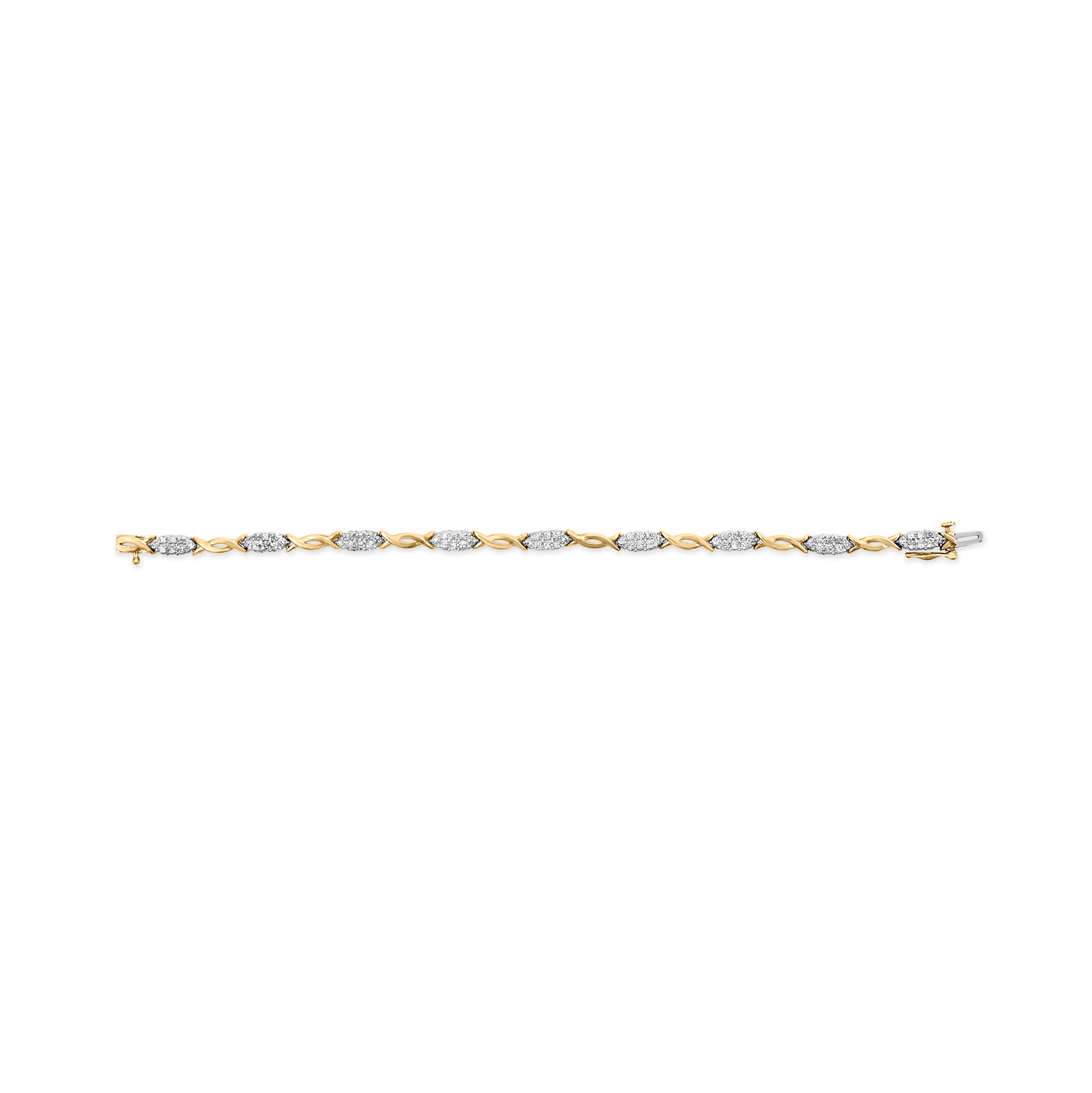 10K Yellow Gold 1.00 Carat Total Weight Round-Cut Diamond Spiral Link 7" Bracelet (H-I Color, I2-I3 Clarity)