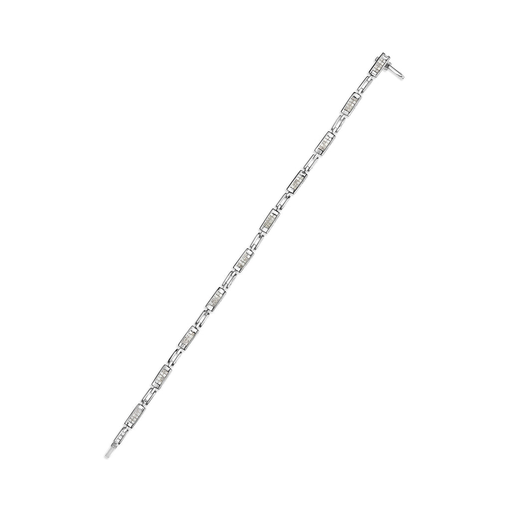 14K White Gold 1.0 Cttw Invisible Set Princess Cut Diamond Alternating Station and Link Tennis Bracelet (I-J Color, I1-I2 Clarity) - Size 7.25" Inches