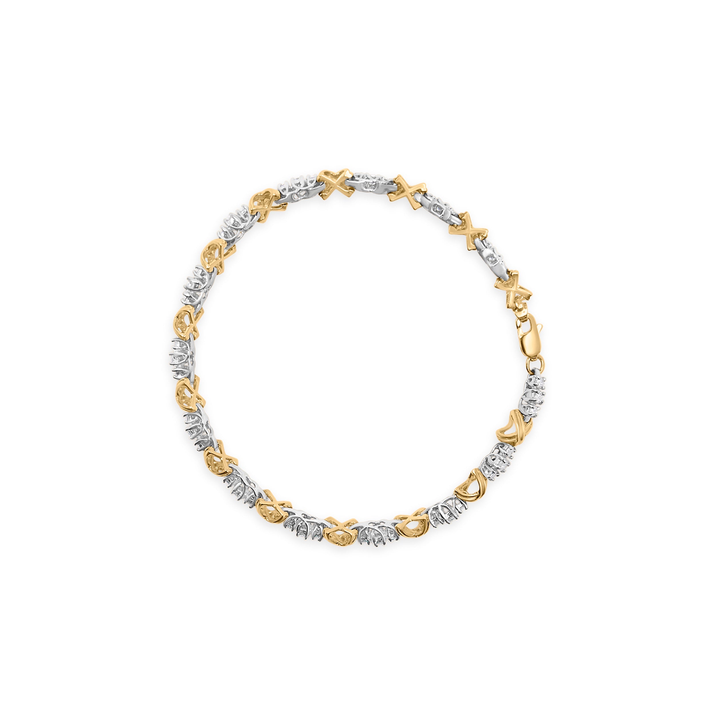 10K Two-Tone Gold 1.00 Carat Total Weight Diamond X-Link Link Bracelet