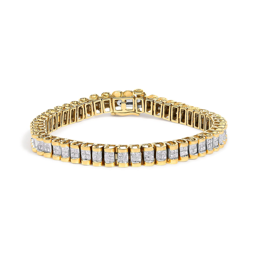 14K Yellow Gold 3.0 Cttw Princess Cut Quad Invisible Set Tennis Bracelet (H-I Color, SI1-SI2 Clarity) - 7"