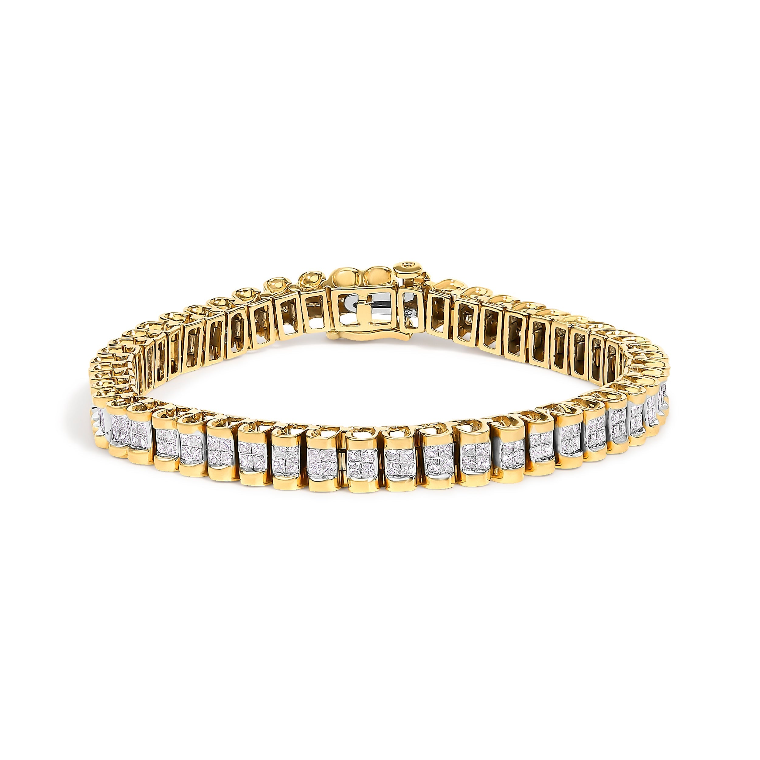 14K Yellow Gold 3.0 Cttw Princess Cut Quad Invisible Set Tennis Bracelet (H-I Color, SI1-SI2 Clarity) - 7"
