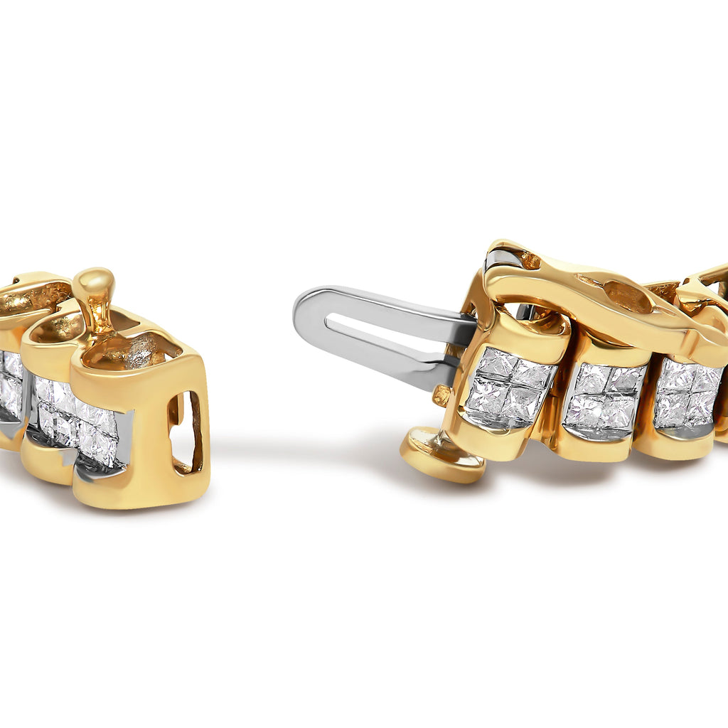 14K Yellow Gold 3.0 Cttw Princess Cut Quad Invisible Set Tennis Bracelet (H-I Color, SI1-SI2 Clarity) - 7"