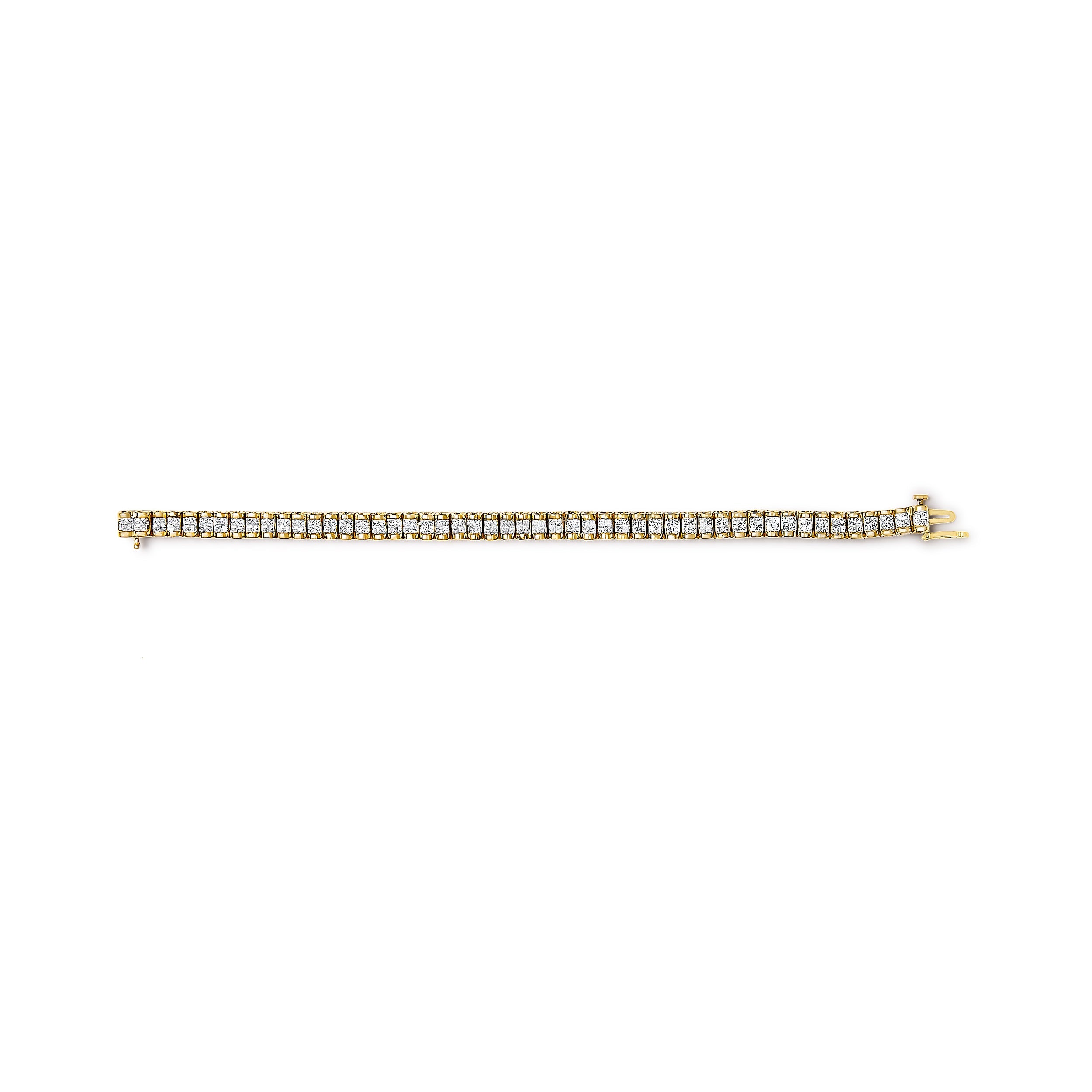14K Yellow Gold 3.0 Cttw Princess Cut Quad Invisible Set Tennis Bracelet (H-I Color, SI1-SI2 Clarity) - 7"