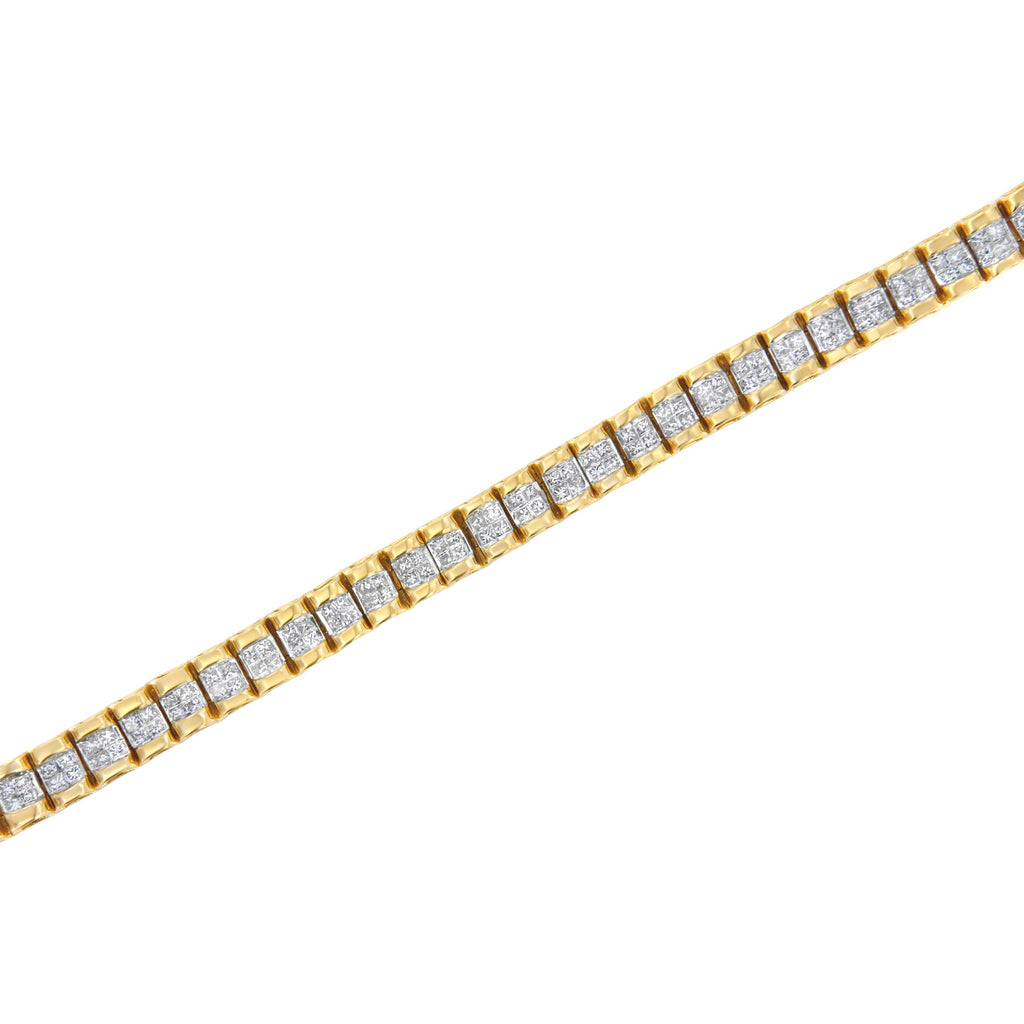 14K Yellow Gold 3.0 Cttw Princess Cut Quad Invisible Set Tennis Bracelet (H-I Color, SI1-SI2 Clarity) - 7"
