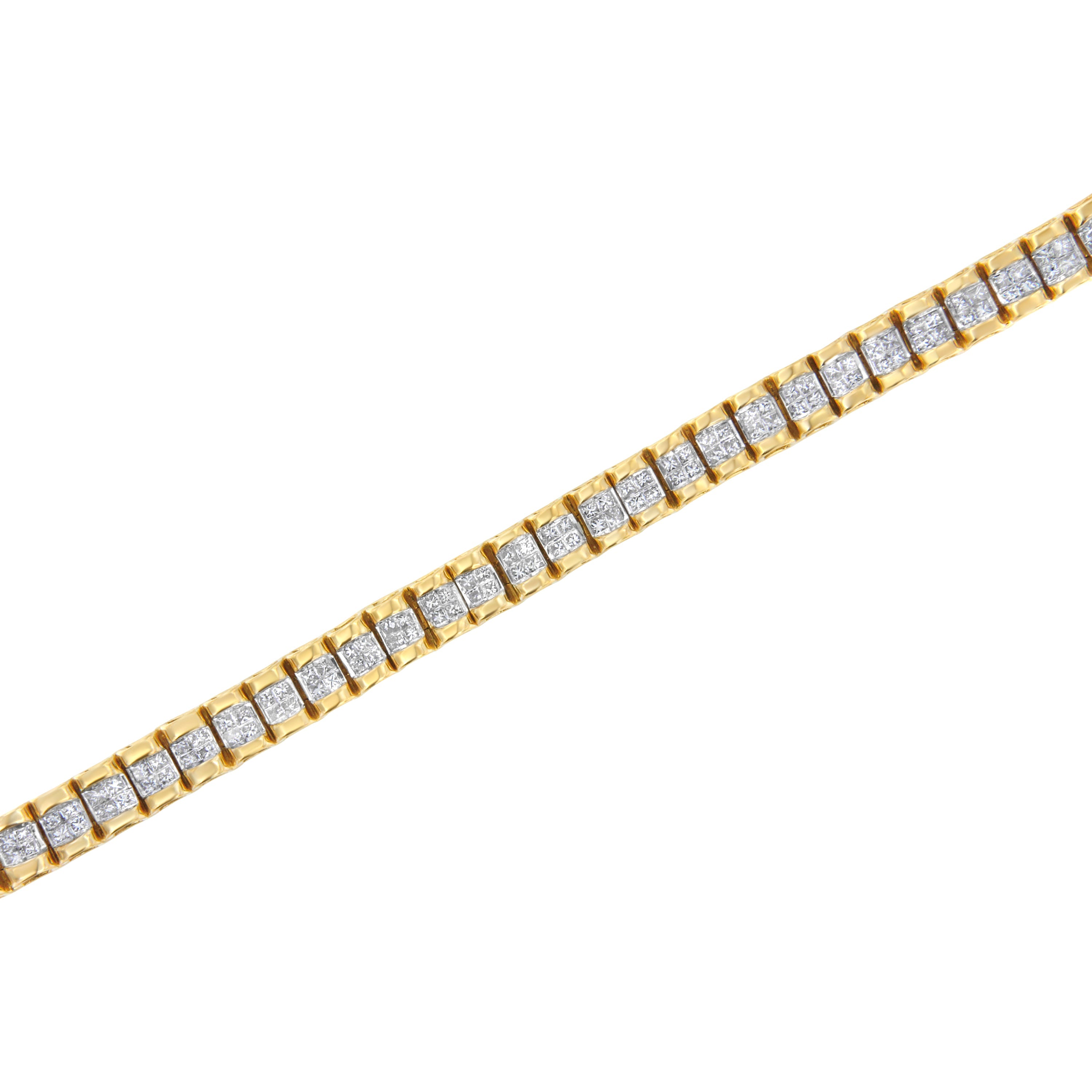 14K Yellow Gold 3.0 Cttw Princess Cut Quad Invisible Set Tennis Bracelet (H-I Color, SI1-SI2 Clarity) - 7"